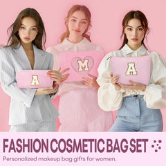 Mibasies 2pcs initial makeup bags light pink side view for compact storage