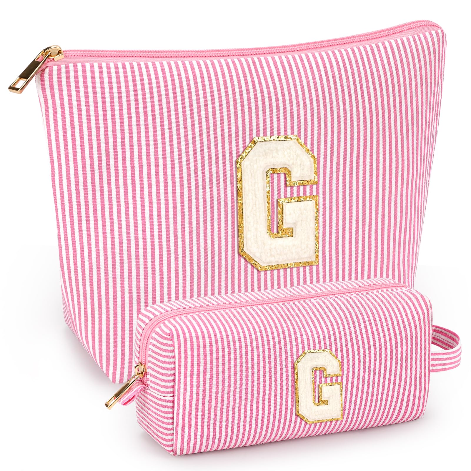 Mibasies 2pcs initial makeup bags laid flat for travel organization.