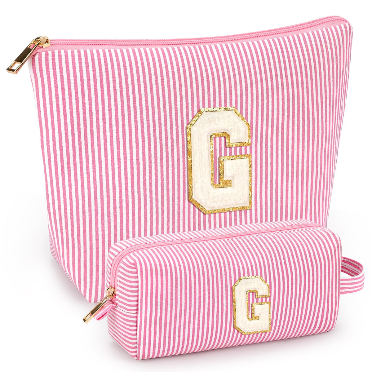 Mibasies 2pcs initial makeup bags laid flat for travel organization.