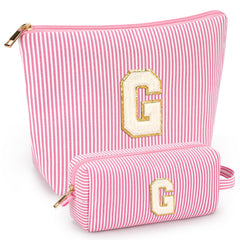 Mibasies 2pcs initial makeup bags laid flat for travel organization.