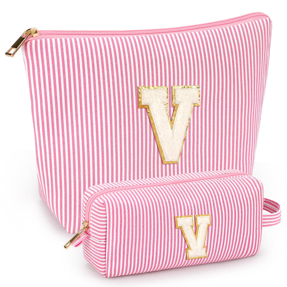 Mibasies 2pcs initial makeup bags pink set as portable travel organizer for cosmetics
