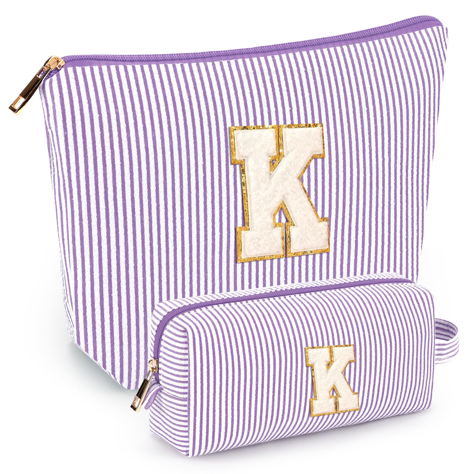 Mibasies 2-piece initial makeup bags purple front view for organized travel