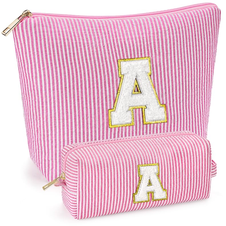 Mibasies 2pcs makeup bags pink front view for travel organization