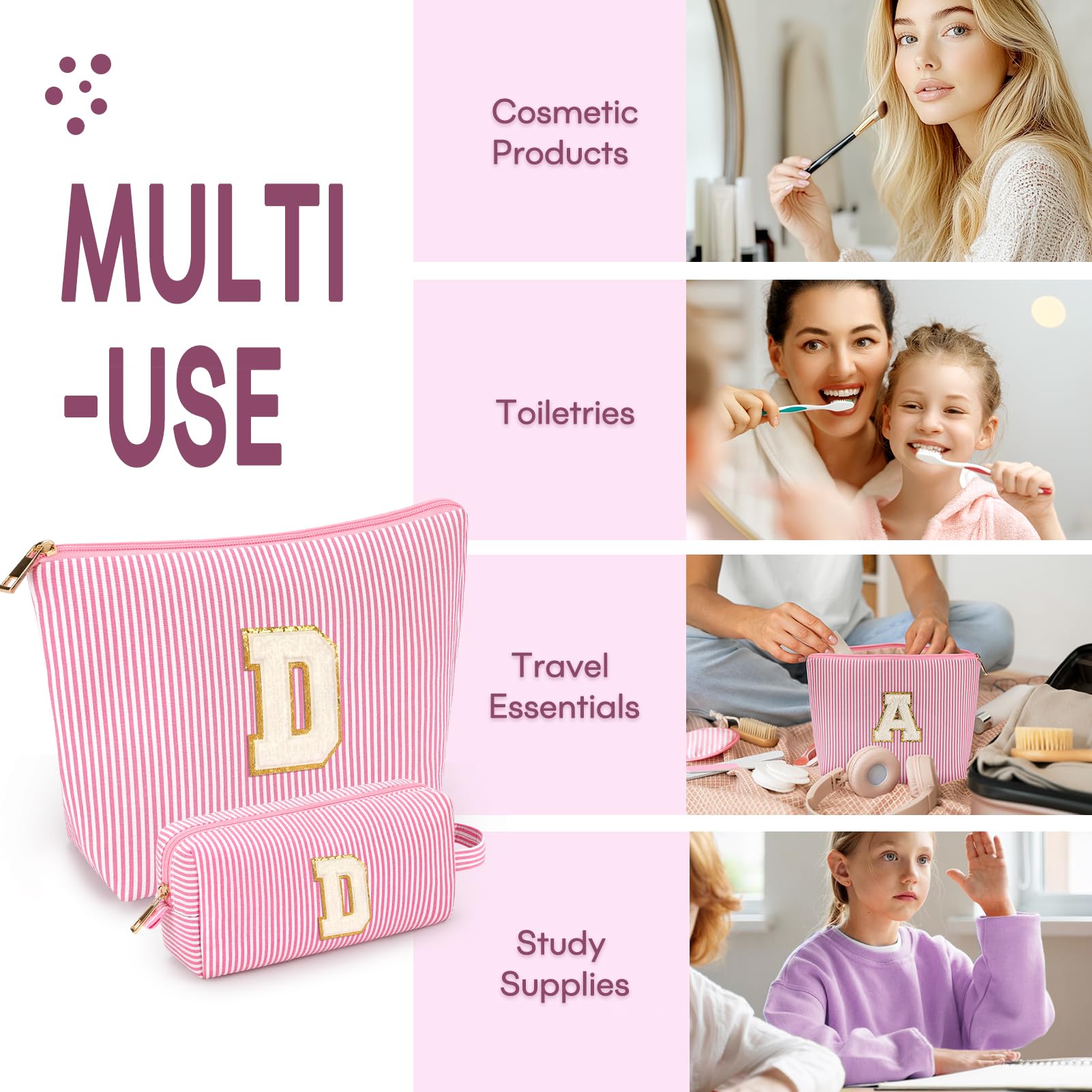 Estuche mibasies rosa con letras impresas, regalo personalizado para mujer.