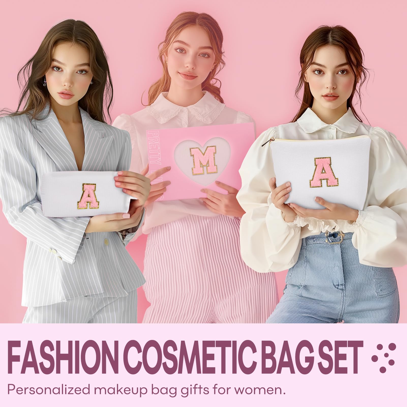 mibasies initial makeup bag blue closed, keeps cosmetics neatly organized on the go