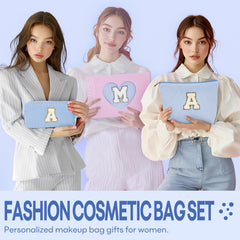 Mibasies initial makeup bag blue open shows roomy compartments for easy access