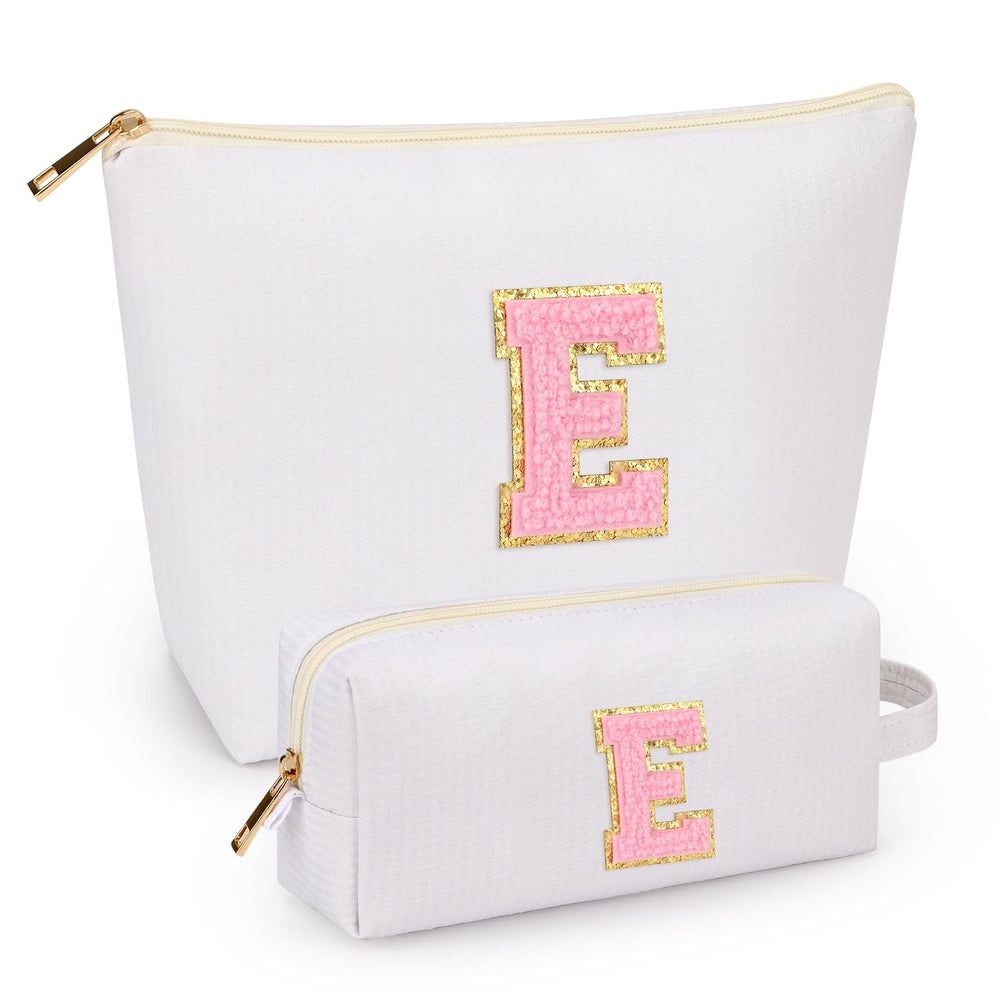 mibasies initial makeup bag pink closed, ideal for travel organization and quick touch-ups