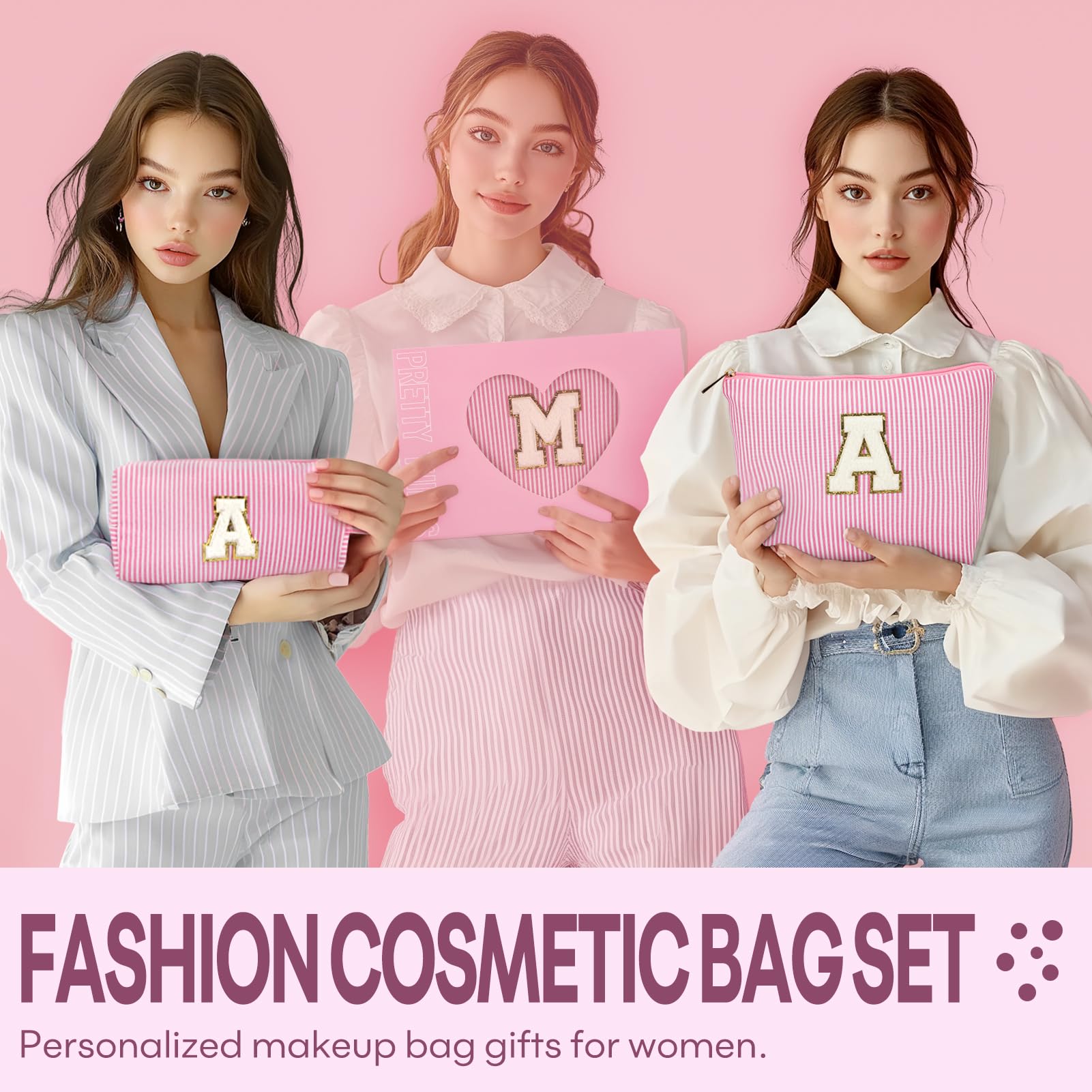 Mibasies initial makeup bags with alphabet lettering for personalized gifting.