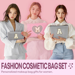 Mibasies initial makeup bags front view in black help easy access on the go.