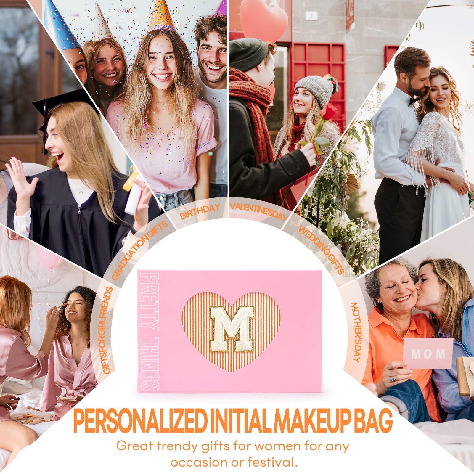 Mibasies initial makeup bags orange-m gift-ready packaging ready for gifting