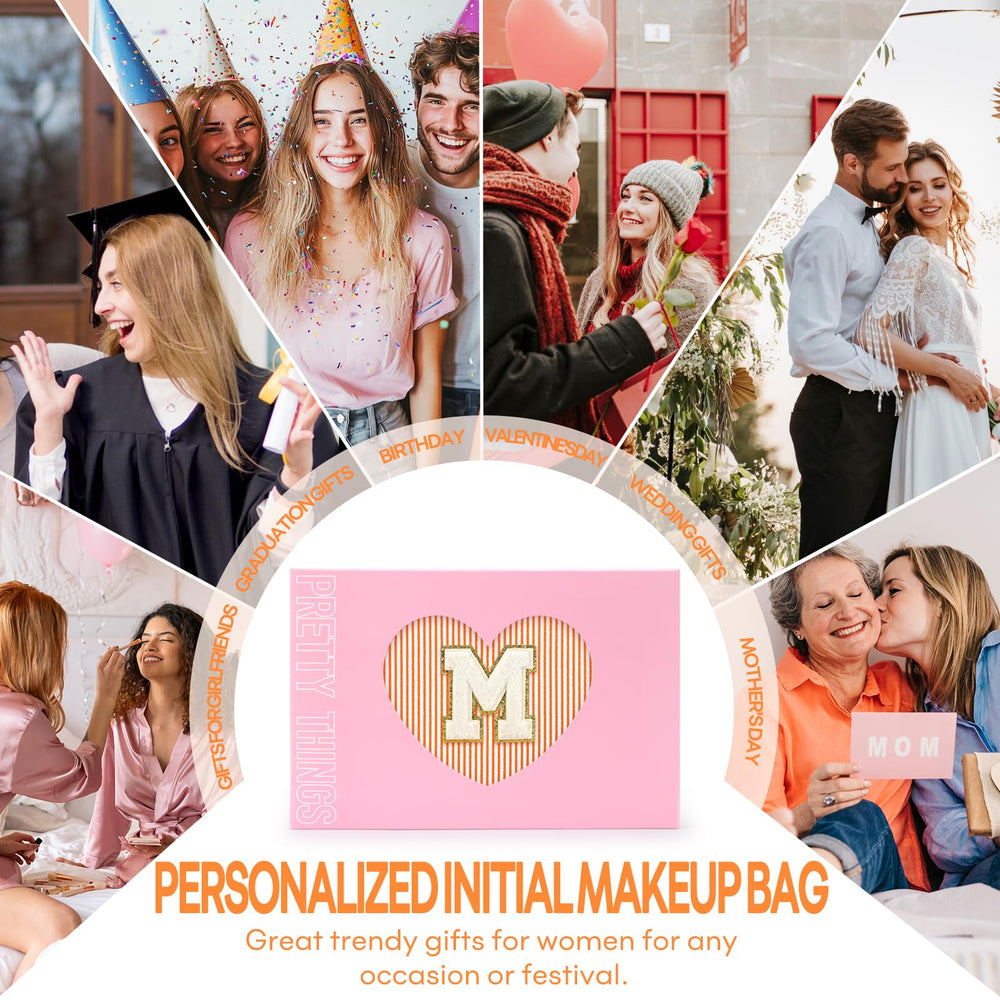 Mibasies initial makeup bags orange-m gift-ready packaging ready for gifting
