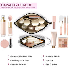Mibasies initial makeup bags open inside organized for tidy cosmetics and skincare.