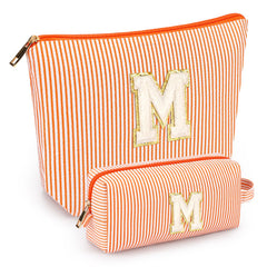 Mibasies initial makeup bags orange-m front view, compact travel companion