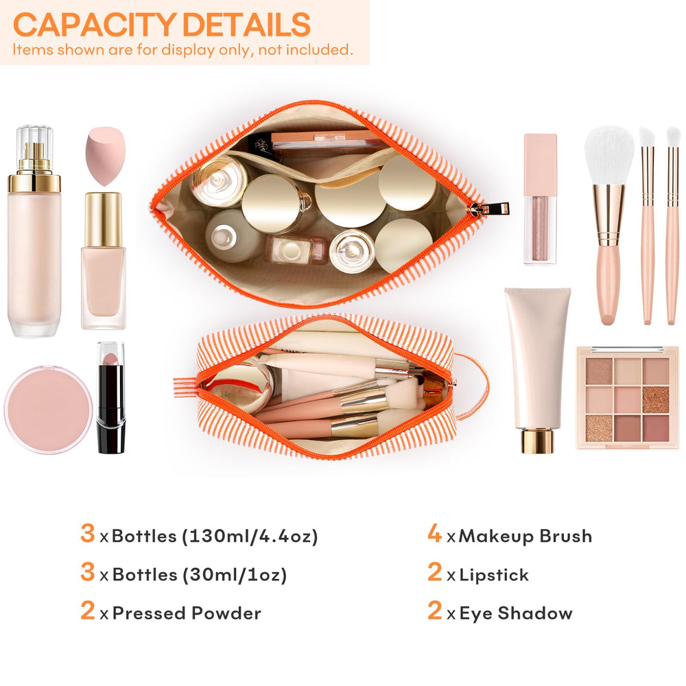 Mibasies initial makeup bags orange-m open compartments showing organized cosmetics