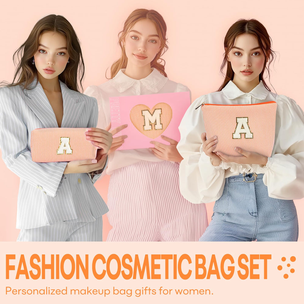 Mibasies initial makeup bags orange-m two-pack size comparison for versatile organization