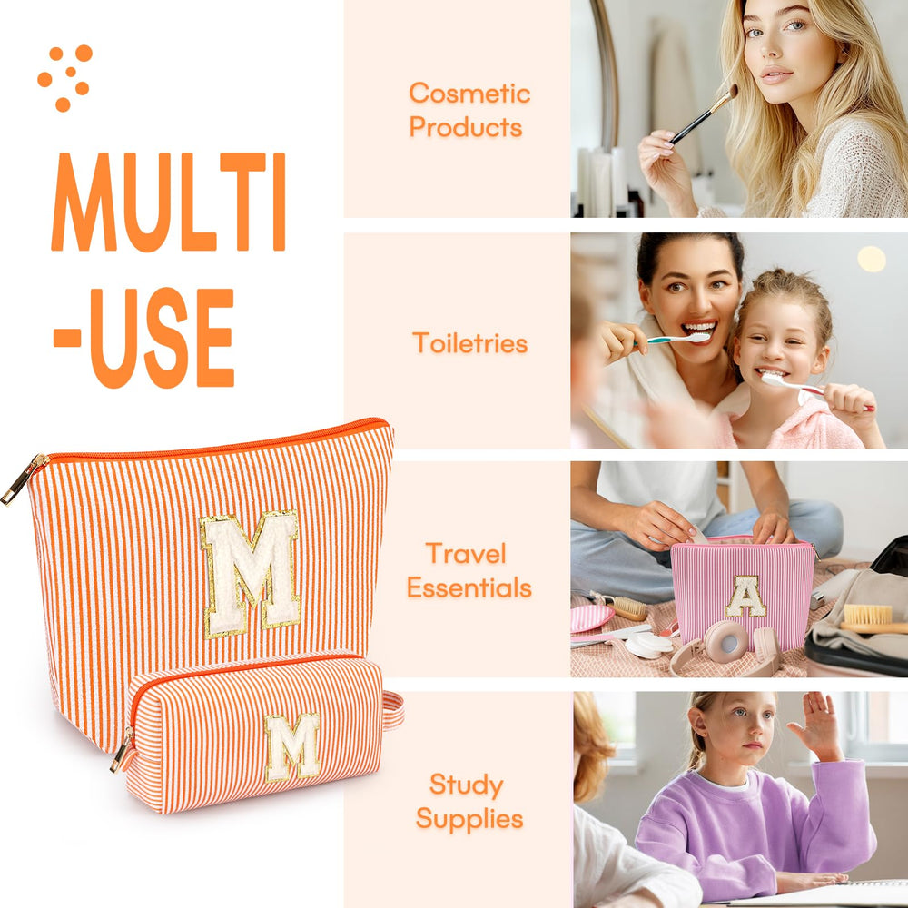 Mibasies initial makeup bags orange-m travel essentials storage during trips