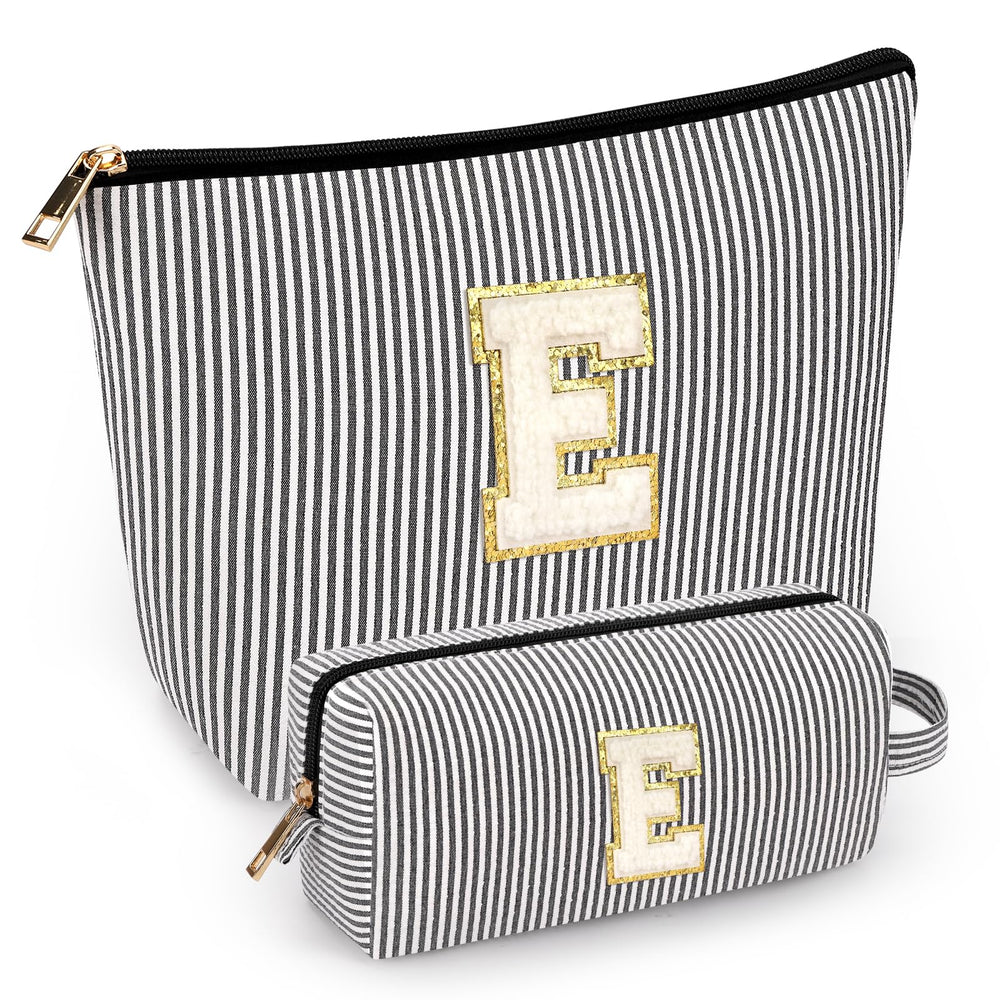Mibasies initial makeup bags pair in black offer compact travel storage for cosmetics.