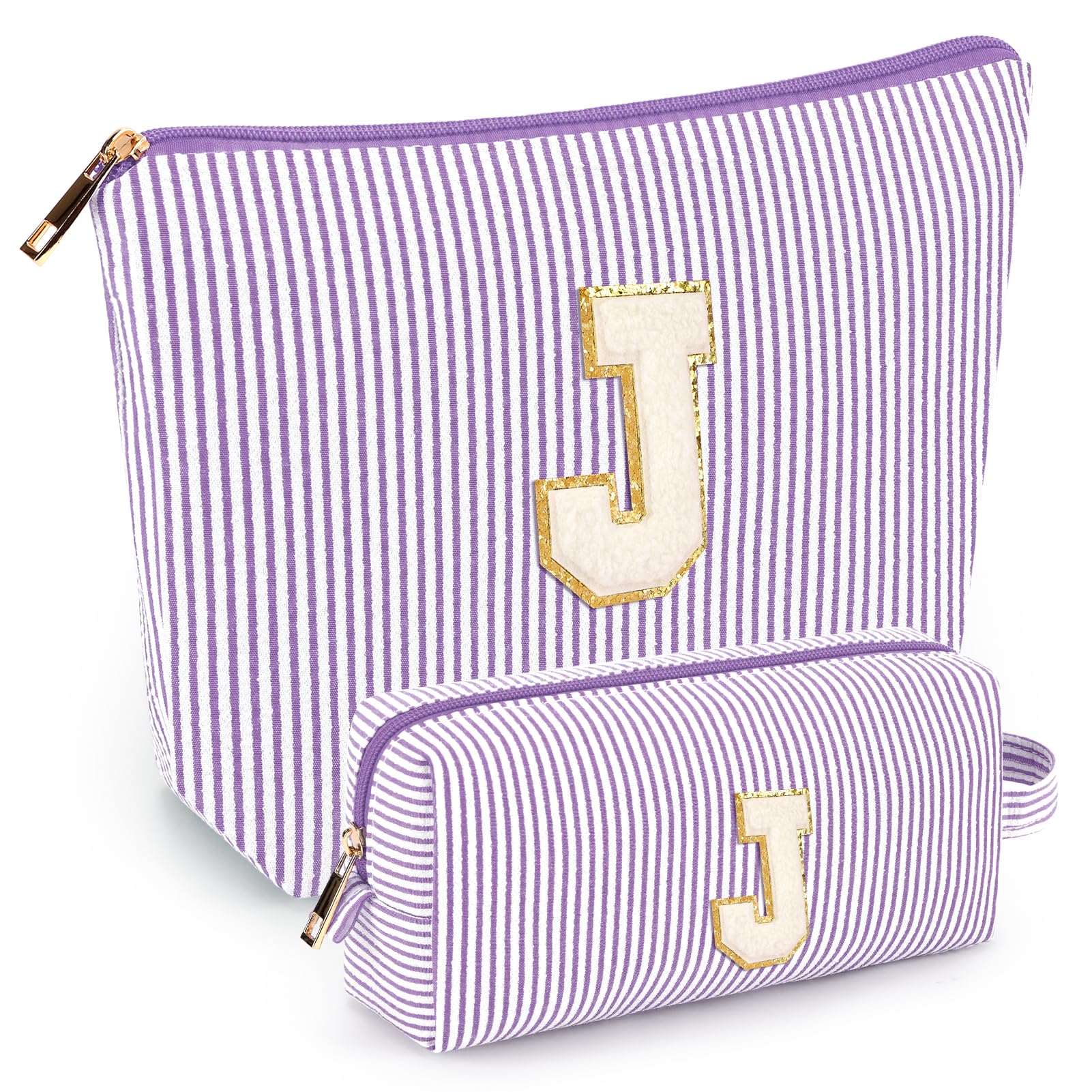 Mibasies initial makeup bags pair in purple J, perfect for keeping cosmetics organized on trips.