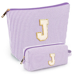 Mibasies initial makeup bags pair in purple J, perfect for keeping cosmetics organized on trips.