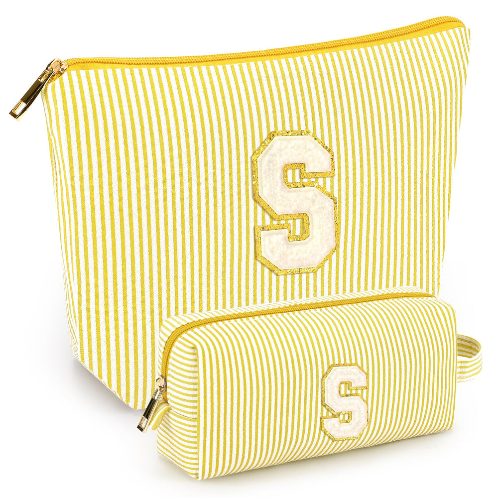 Mibasies initial makeup bags in yellow front view for compact travel organization.