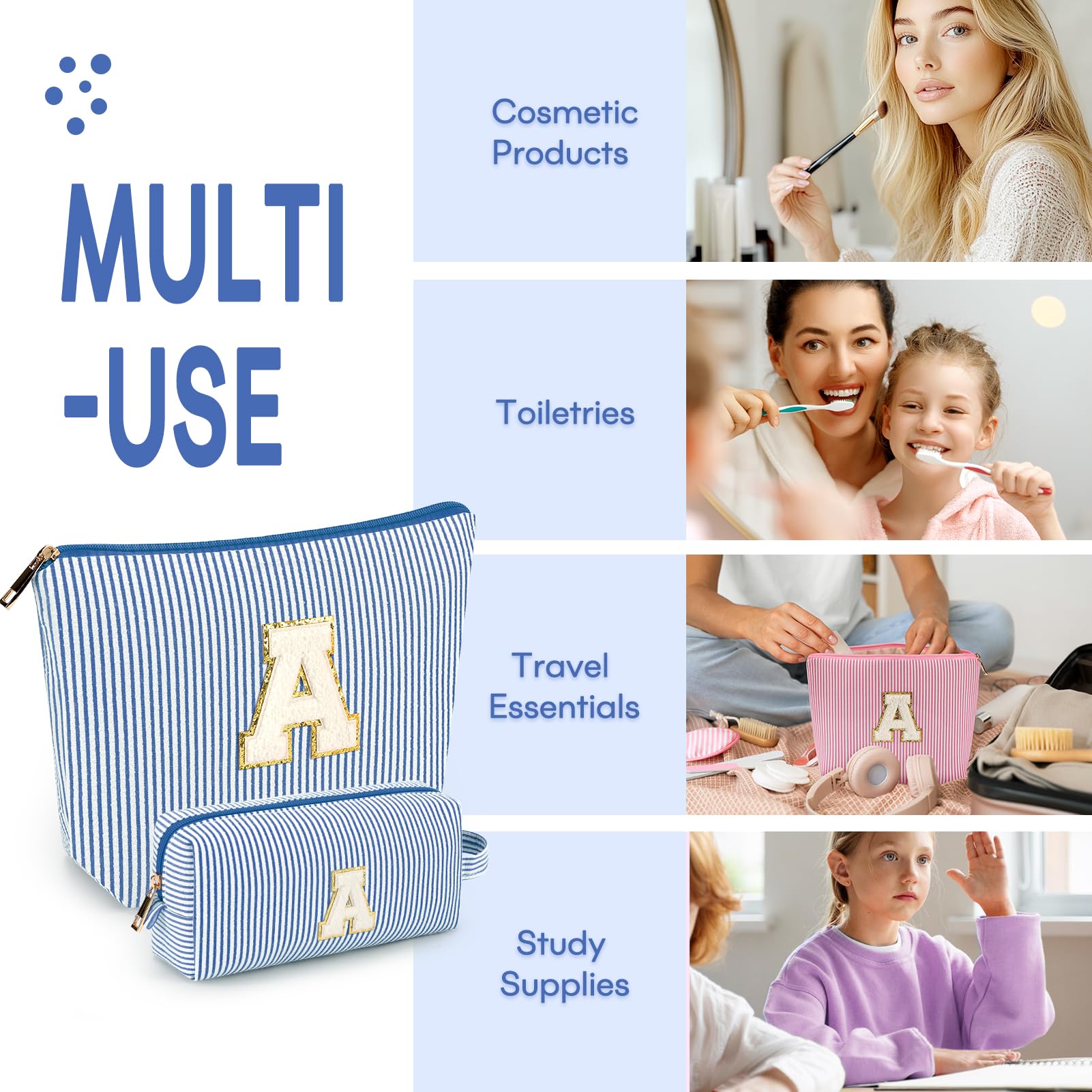 Mibasies blue makeup bag pencil-case-use shows versatile gifting and school or travel utility
