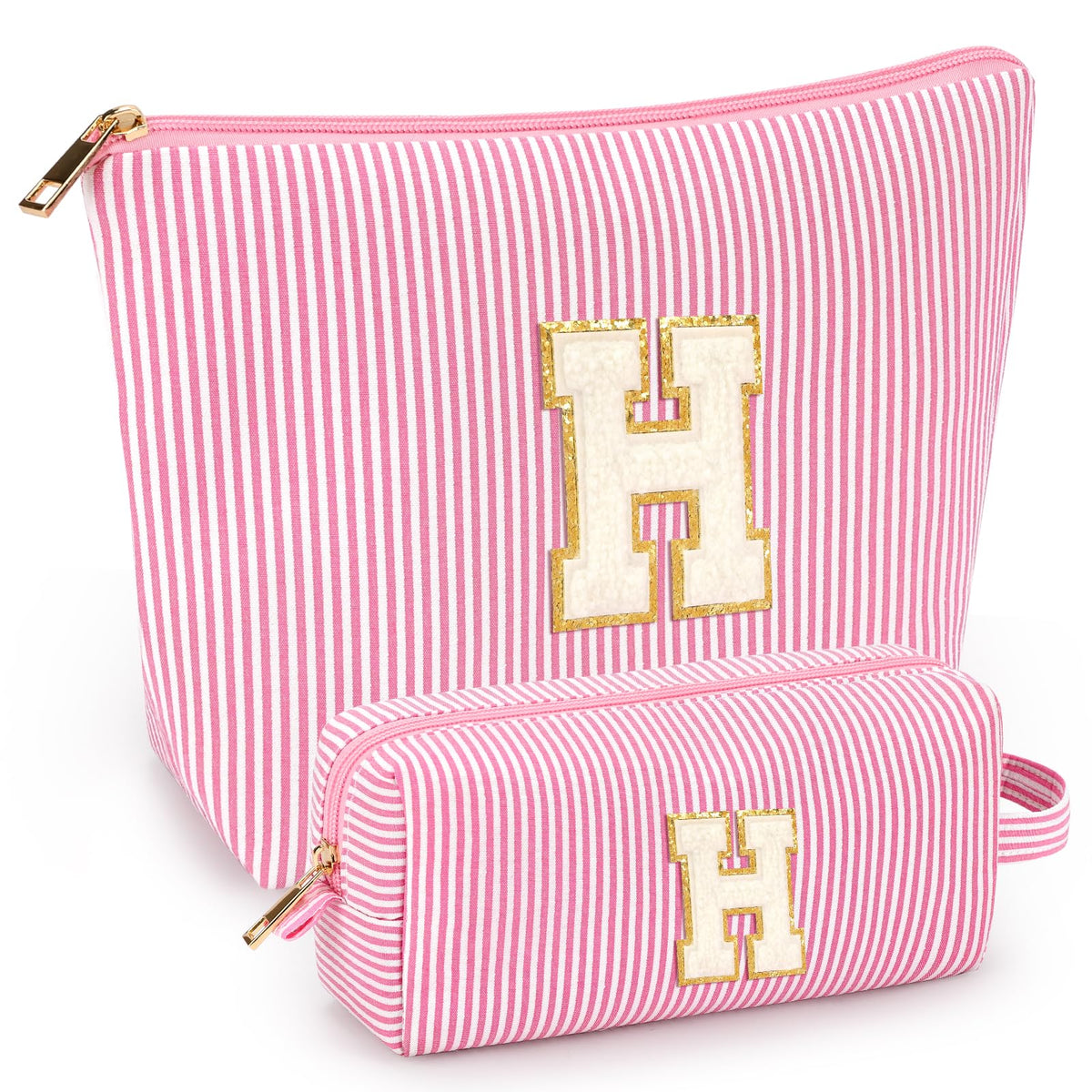 Mibasies two-pack pink makeup bags front view for on-the-go organization
