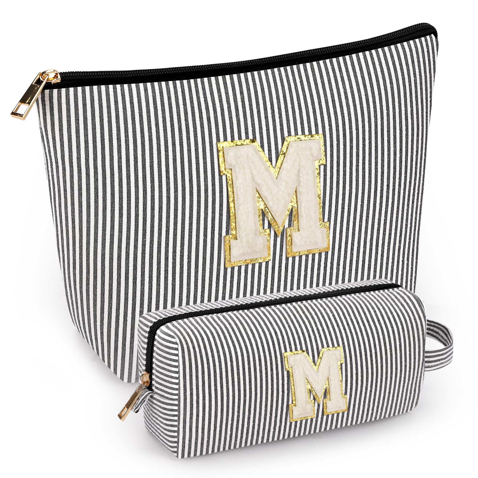 Mibasies two-pcs initial makeup bags in black, compact travel organizers