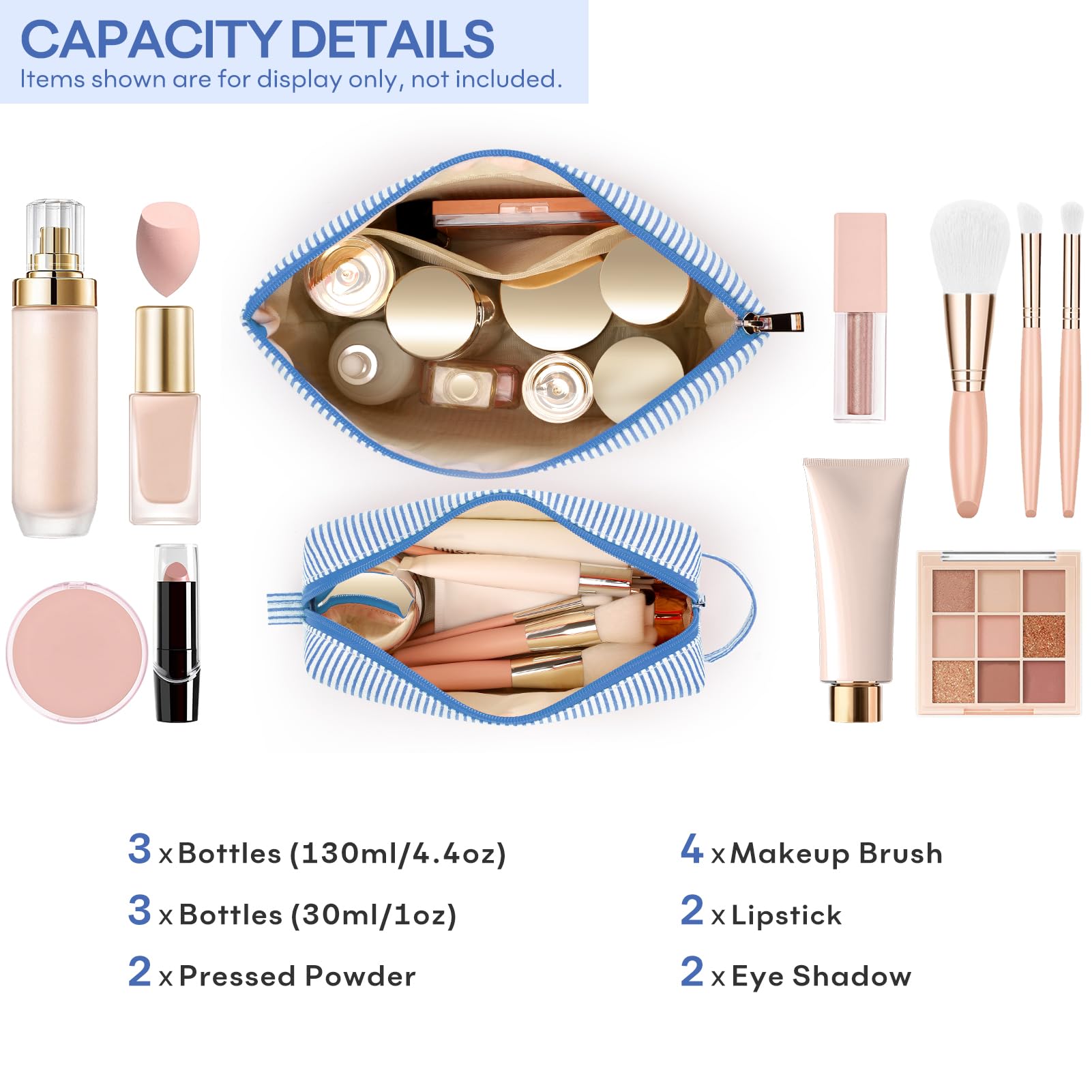 Mibasies two-piece initial makeup bags blue N packaging shows two-pack convenience.