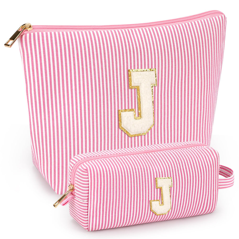 Mibasies two-pcs initial makeup bags pink set keeps cosmetics neatly organized for travel