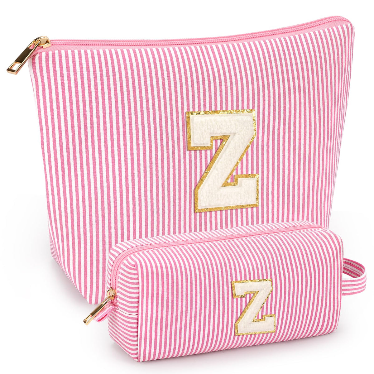Mibasies two-pcs initial makeup bags pink set, perfect for compact travel organization.