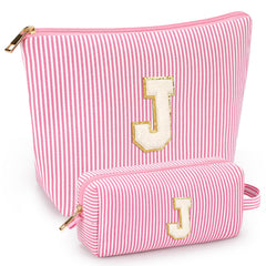 Mibasies two-pcs initial makeup bags pink set keeps cosmetics neatly organized for travel