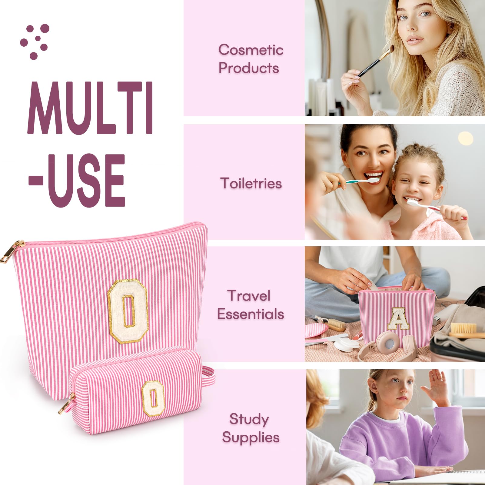Mibasies two-piece pink makeup bag compact size fits purse or school bag