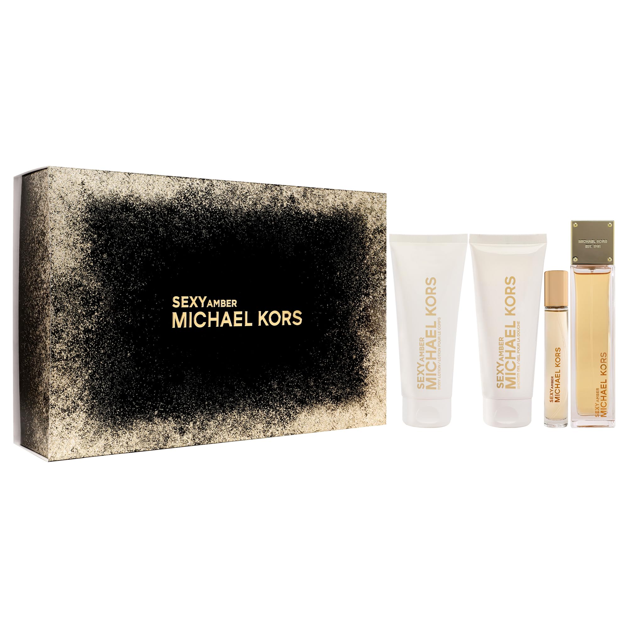 Michael Kors Sexy Amber gift box packaging communicates luxury gifting experience.