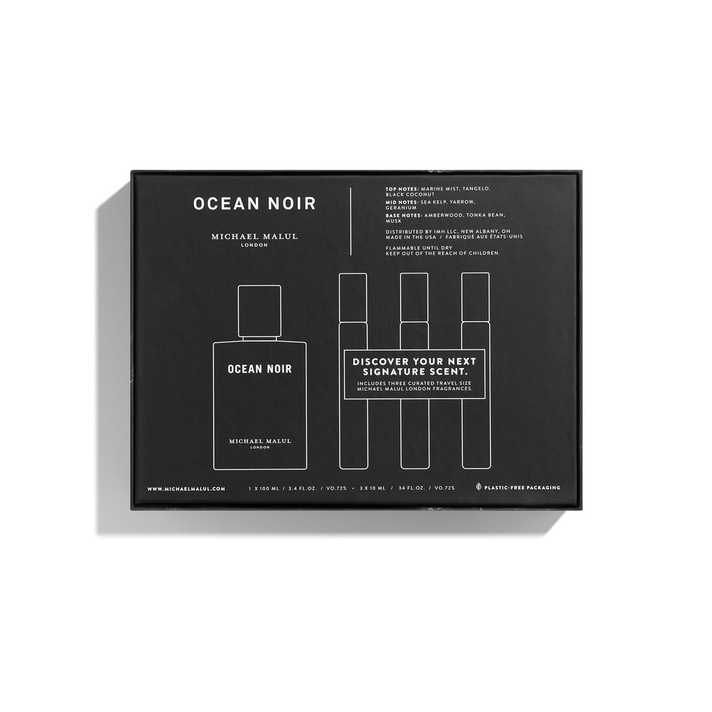 Notes graphic conveys marine, citrus, and woody facets for quick scent insight.