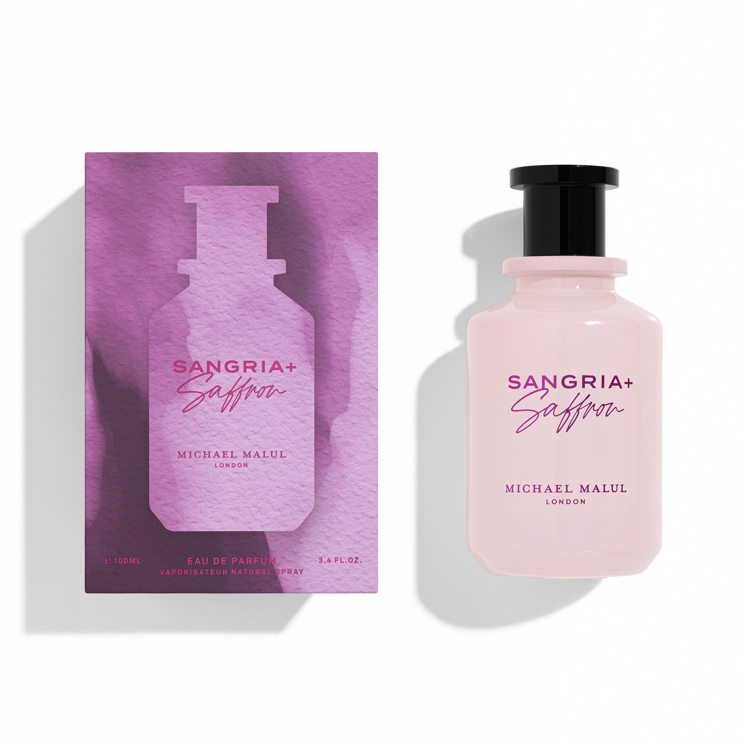 Michael Malul Sangria Saffron EDP base notes of ambergris and suede warmth.