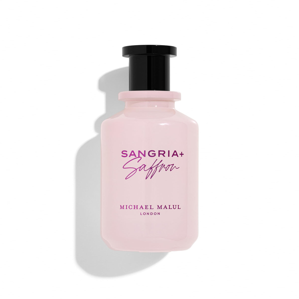 Michael Malul Sangria Saffron EDP bottle exudes evening luxury and deep burgundy hues.