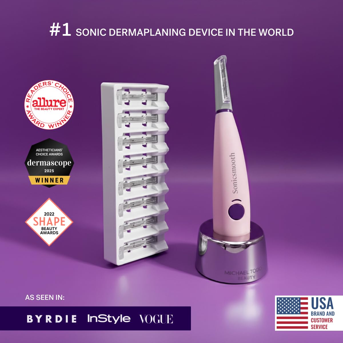 Michael Todd Sonicsmooth peach fuzz removal in action for a smoother complexion.