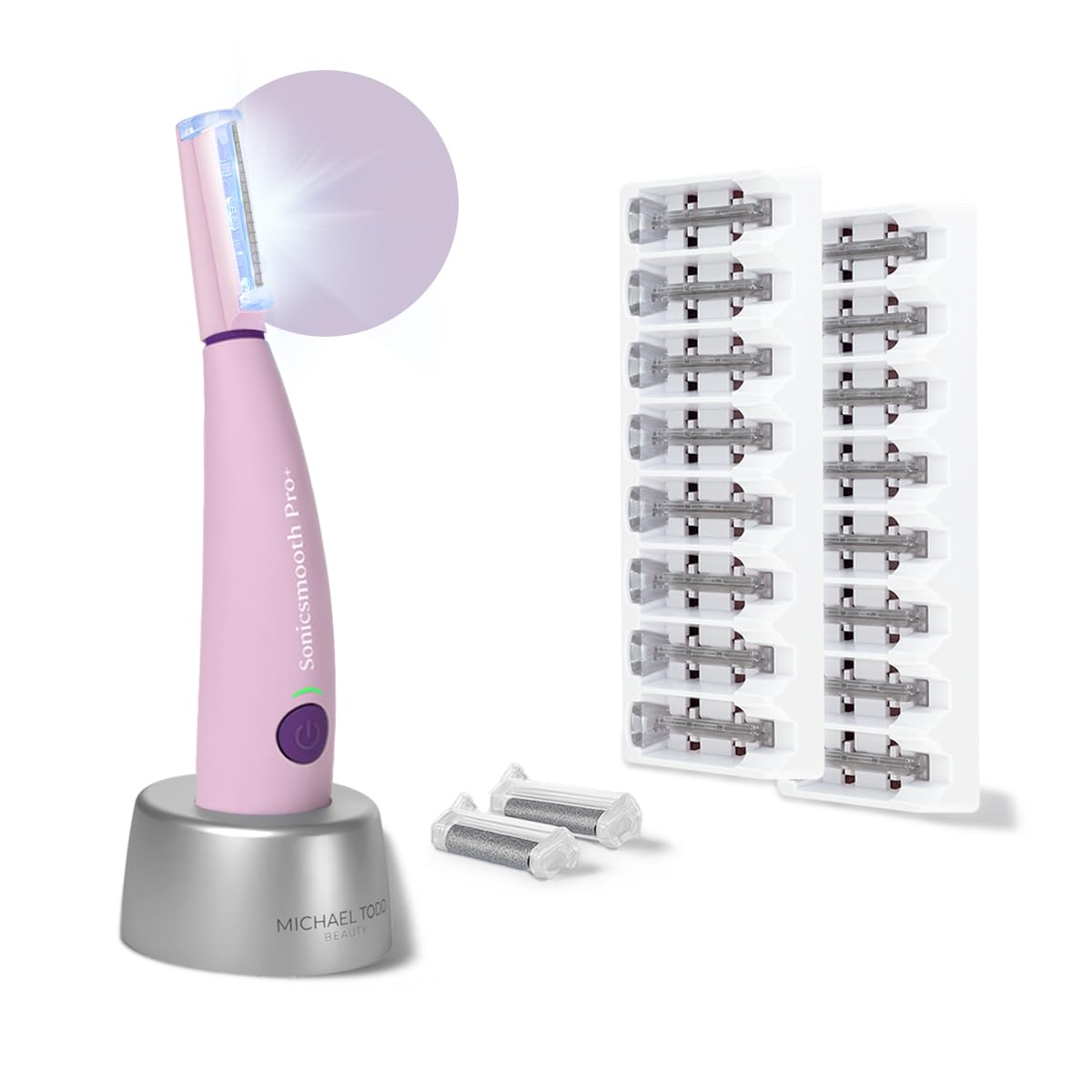 Michael Todd Sonicsmooth Pro+ dermaplaning system with LED light for smoother, radiant skin.