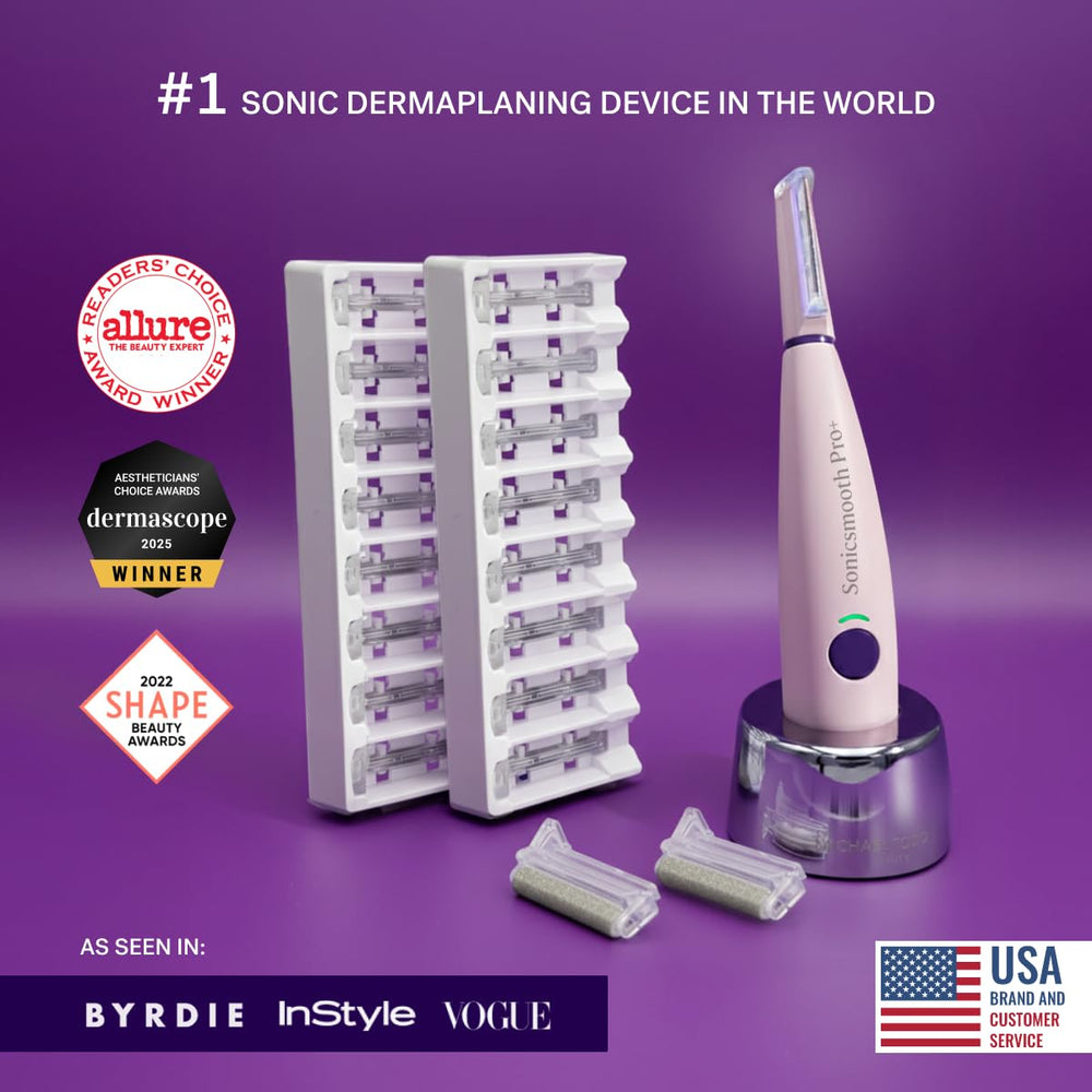 Michael Todd Sonicsmooth Pro+ close-up of LED-lit blade area for precision peach fuzz removal.