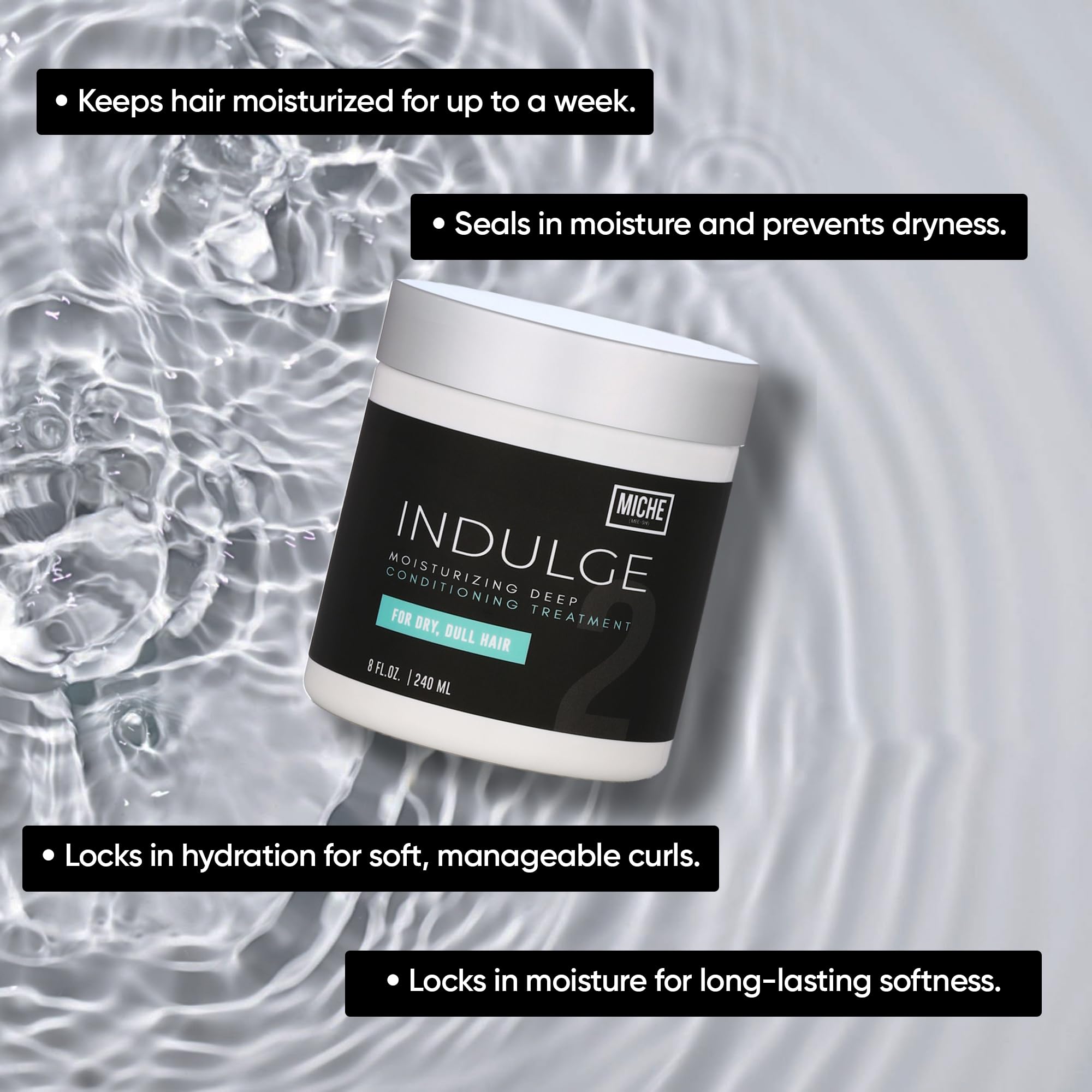 Miche Beauty Indulge Conditioner silicone-free for weightless, bouncy curls.