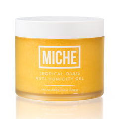 MICHE Anti-Humidity Gel bottle close-up highlighting frizz protection in humidity.
