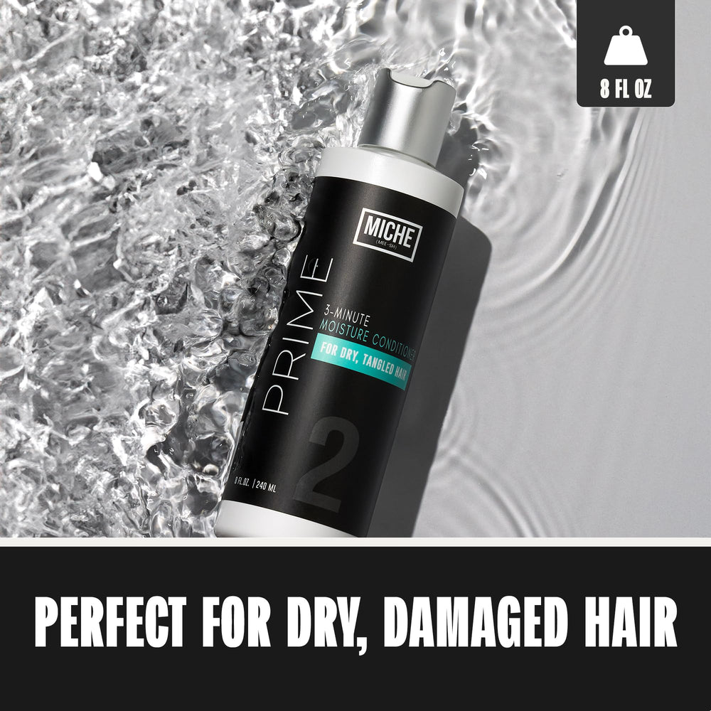 Miche Beauty Prime 3-Minute Moisture Conditioner on curly hair, defines curls without weighing down