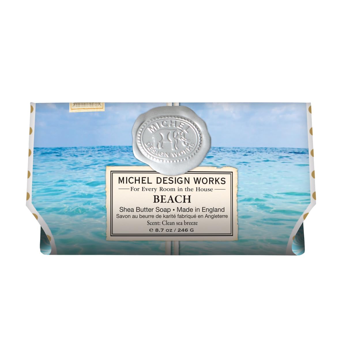 Michel Design Works Beach soap bar closeup showing rich lather for luxurious cleansing