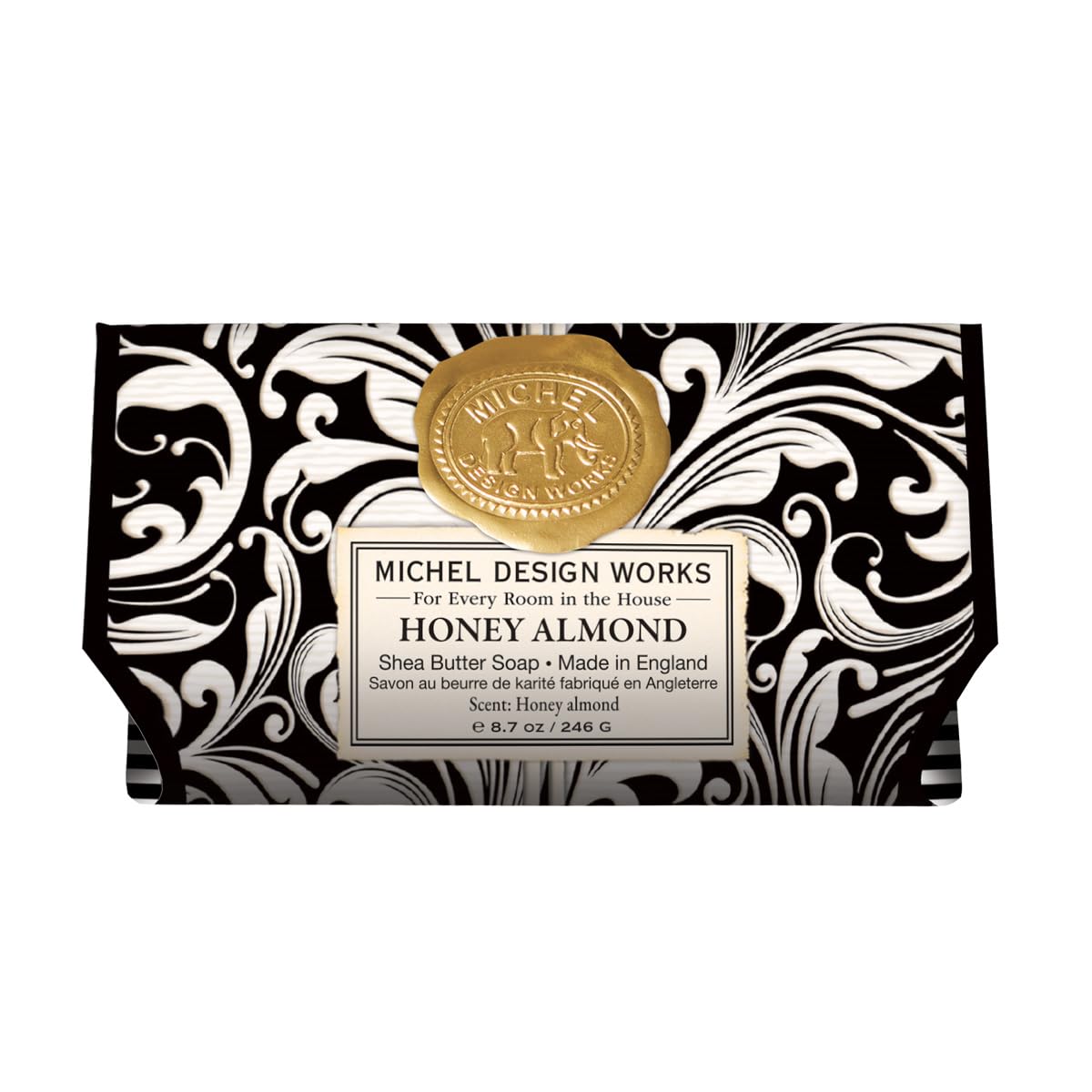 Michel Design Works honey almond soap bar with triple-milled pattern delivering lasting lather