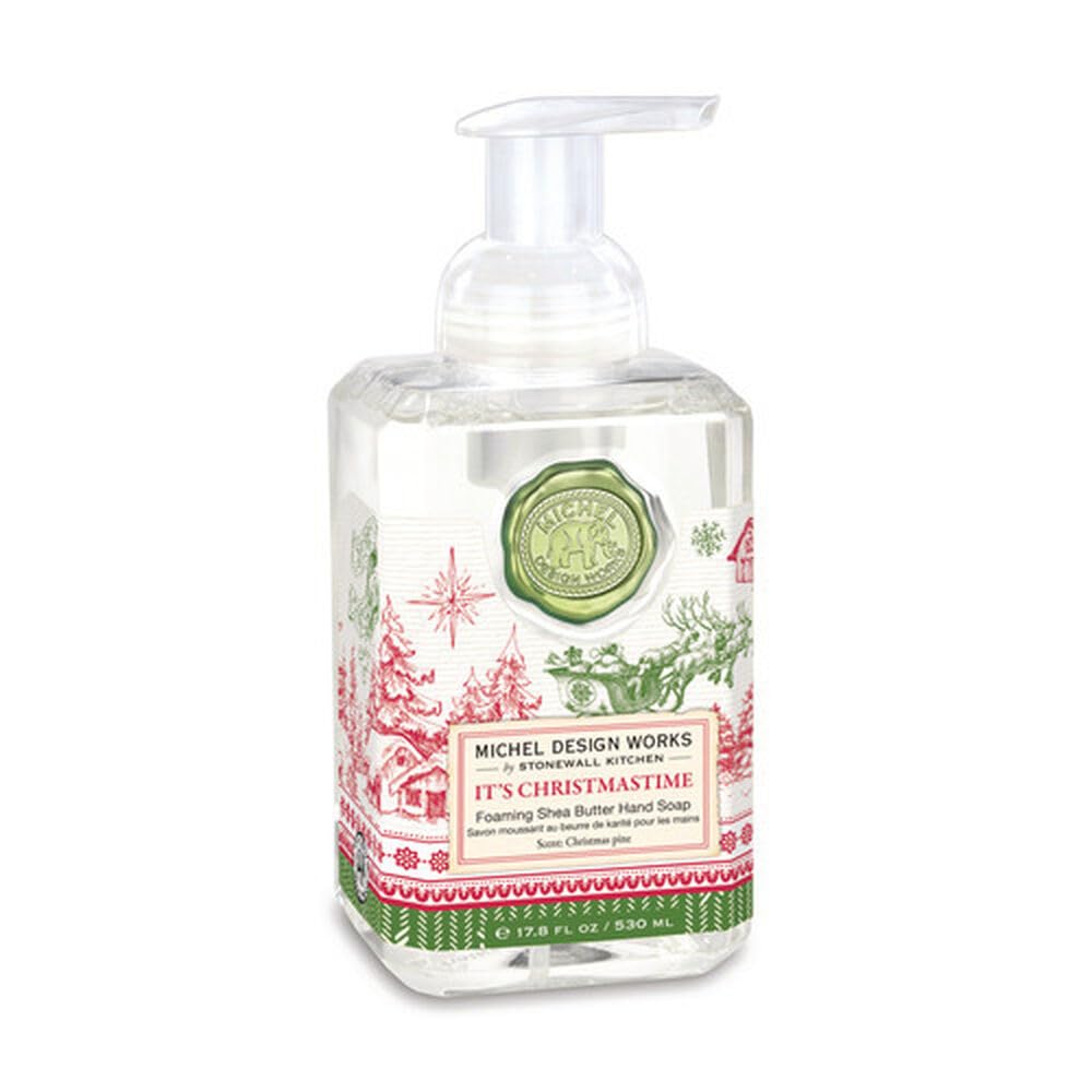 Michel Design Works It's Christmastime label pattern enhances festive décor at the sink.