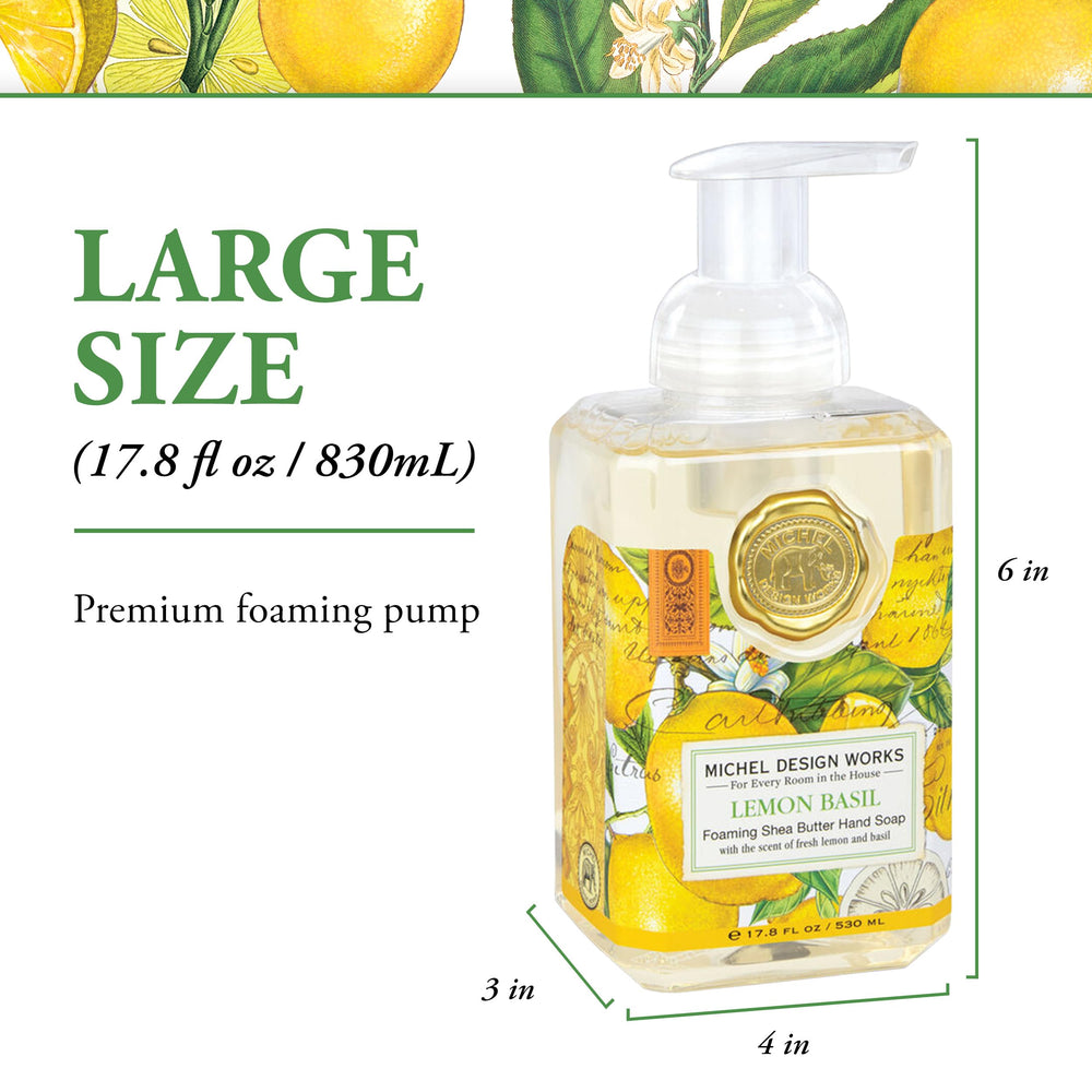 Michel Design Works Lemon Basil foam lather closeup emphasizes rich bubbles for thorough wash
