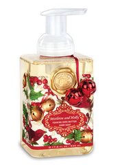 Michel Design Works Mistletoe and Holly foaming hand soap bottle for festive hand care and gifting