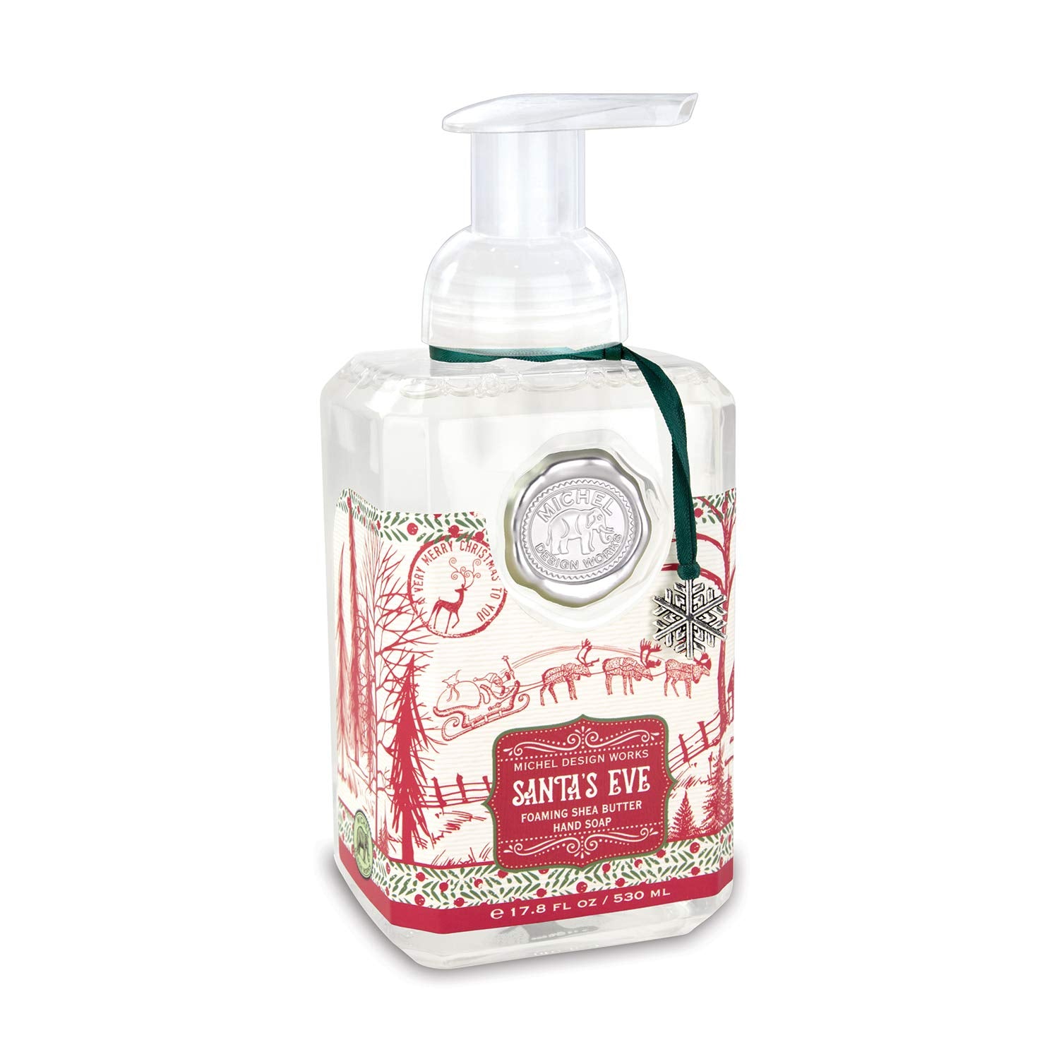 Michel Design Works Santa's Eve foaming hand soap pump with festive medallion; softens skin and refreshes