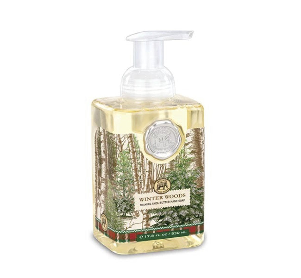 Michel Design Works Winter Woods foaming hand soap bottle with nourishing shea butter and aloe