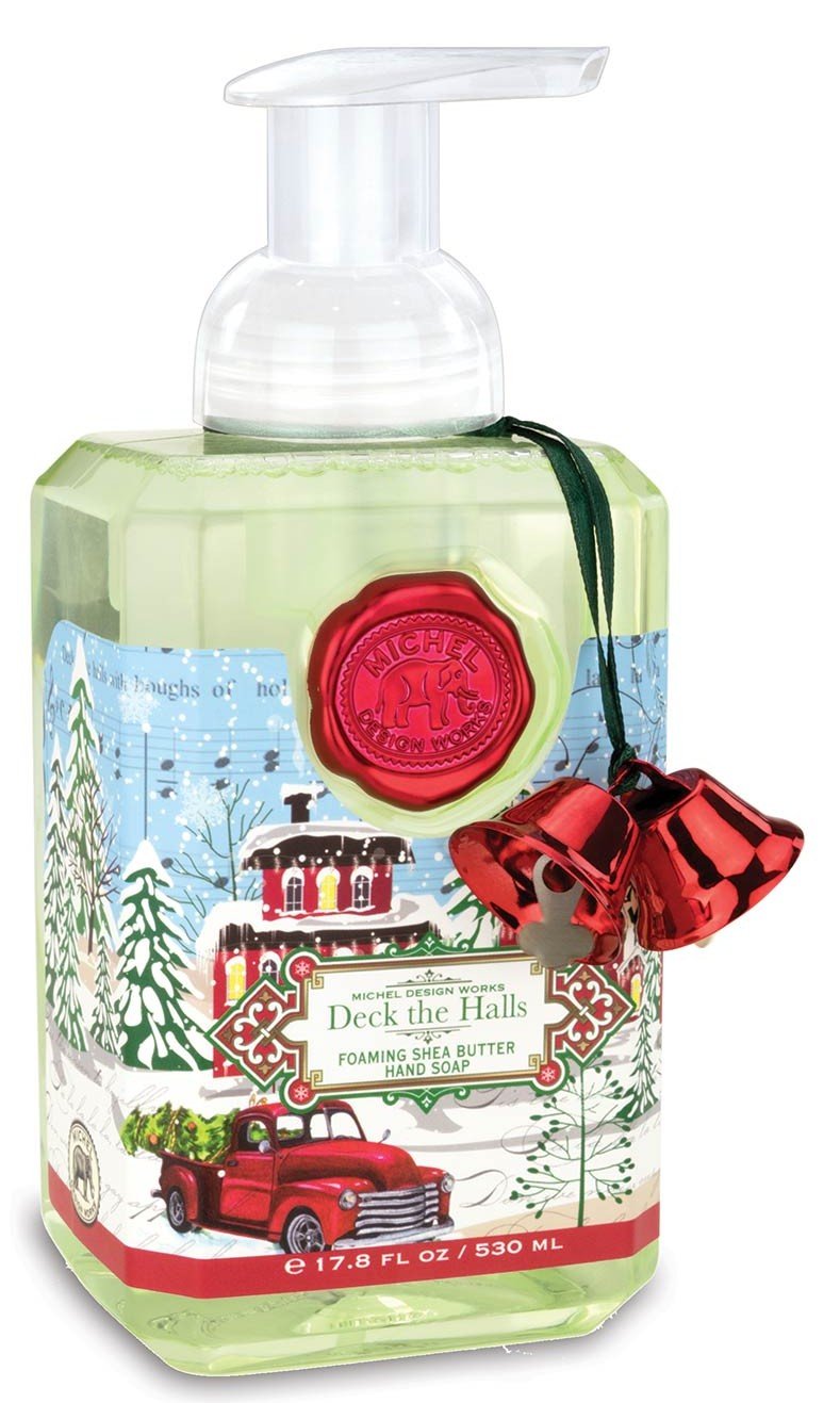 Michel Design Works Deck the Halls foaming hand soap with pump for luxurious hand cleansing.